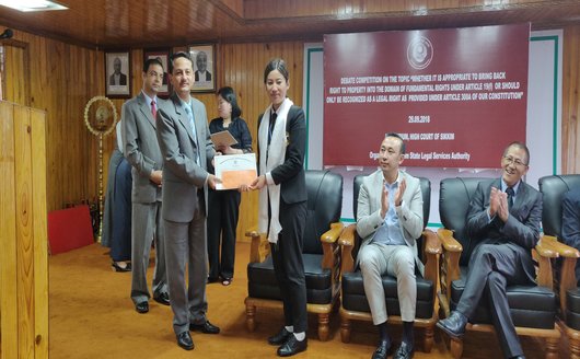 DEBATE COMPETITION ON 'WHETHER IT IS APPROPRIATE TO BRING BACK RIGHT TO PROPERTY INTO THE DOMIAN OF FUNDAMENTAL RIGHTS UNDER ARTICLE 19(f) OR SHOULD ONLY BE RECOGNIZED AS A LEGAL RIGHT AS PROVIDED UNDER ARTICLE 300A OF OUR CONSTITUTION' ON  29th SEPTEMBER, 2018 AT AUDITORIUM, HIGH COURT OF SIKKIM