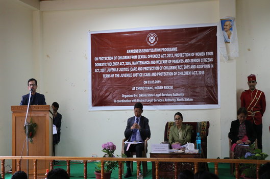Awareness/Sensitization programme on Protection of Children from Sexual Offences Act, 2012, Protection of Women from Domestic Violence Act, 2005, Maintenance and Welfare of Parents and Senior Citizens Act, 2007, Juvenile Justice (Care and Protection of Children) Act, 2015 and Adoption in terms of the Juvenile Justice (Care and Protection of Children) Act, 2015 held on 03rd May, 2019 at Chungthang, North Sikkim