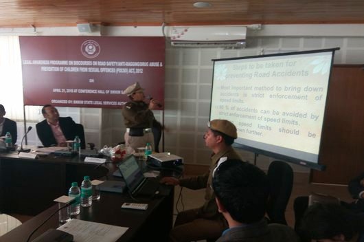 Legal Awareness Programme on Discourses on Road Safety/ Anti-Ragging/ Drug Abuse & Prevention of Children from Sexual Offences (POCSO) Act, 2012 held on 21.04.2018 at Conference Hall of Sikkim SLSA