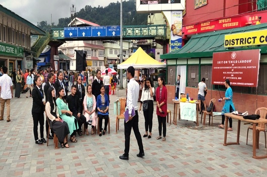 A skit on the subject Child Labour along with the students of the 9th Semester, of Sikkim University, on 3rd September, 2019 at Rangpo Bazaar and with the students of 5th Semester of Sikkim Government Law College, Burtuk on 11th September, 2019 at M.G. Marg, Gangtok.
